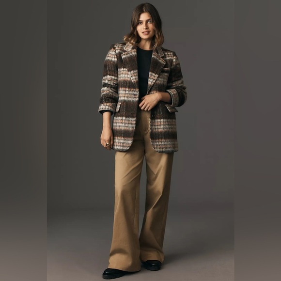 Anthropologie Maeve Brown Brushed Plaid Blazer sz L - Picture 3 of 10